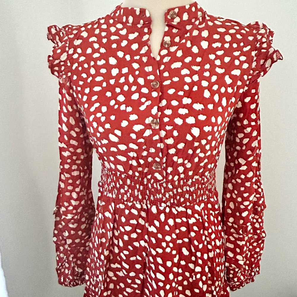 🍒NEW IN BAG Red With White Polka Dots Long Sleeve Dress. Size: Medium - Picture 4 of 12